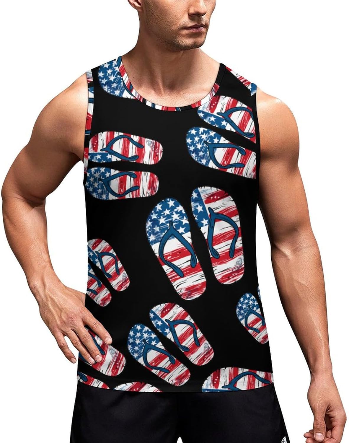 U.S Flag Flip Flops Men's Tank Top Sleeveless Muscle Shirts Vest Beach T Shirts for Workout Gym