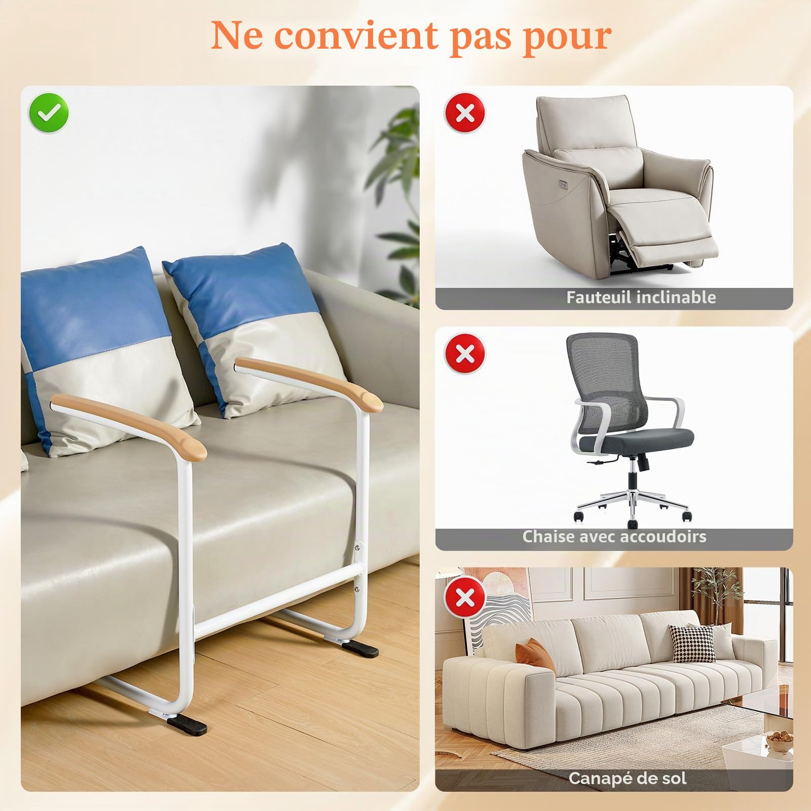 Canapé pour personnes âgées – Aide à la chaise avec poignée rembourrée, design robuste avec fonction antidérapante pour se lever en toute sécurité et plus de mobilité pour les patients, les