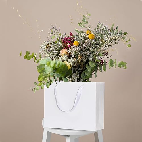 Miniatura 9 de Paquete de 12 bolsas de regalo medianas con asas de cinta y bolsas de pañuelos, bolsas de regalo blancas para compras, pequeñas empresas, fiestas