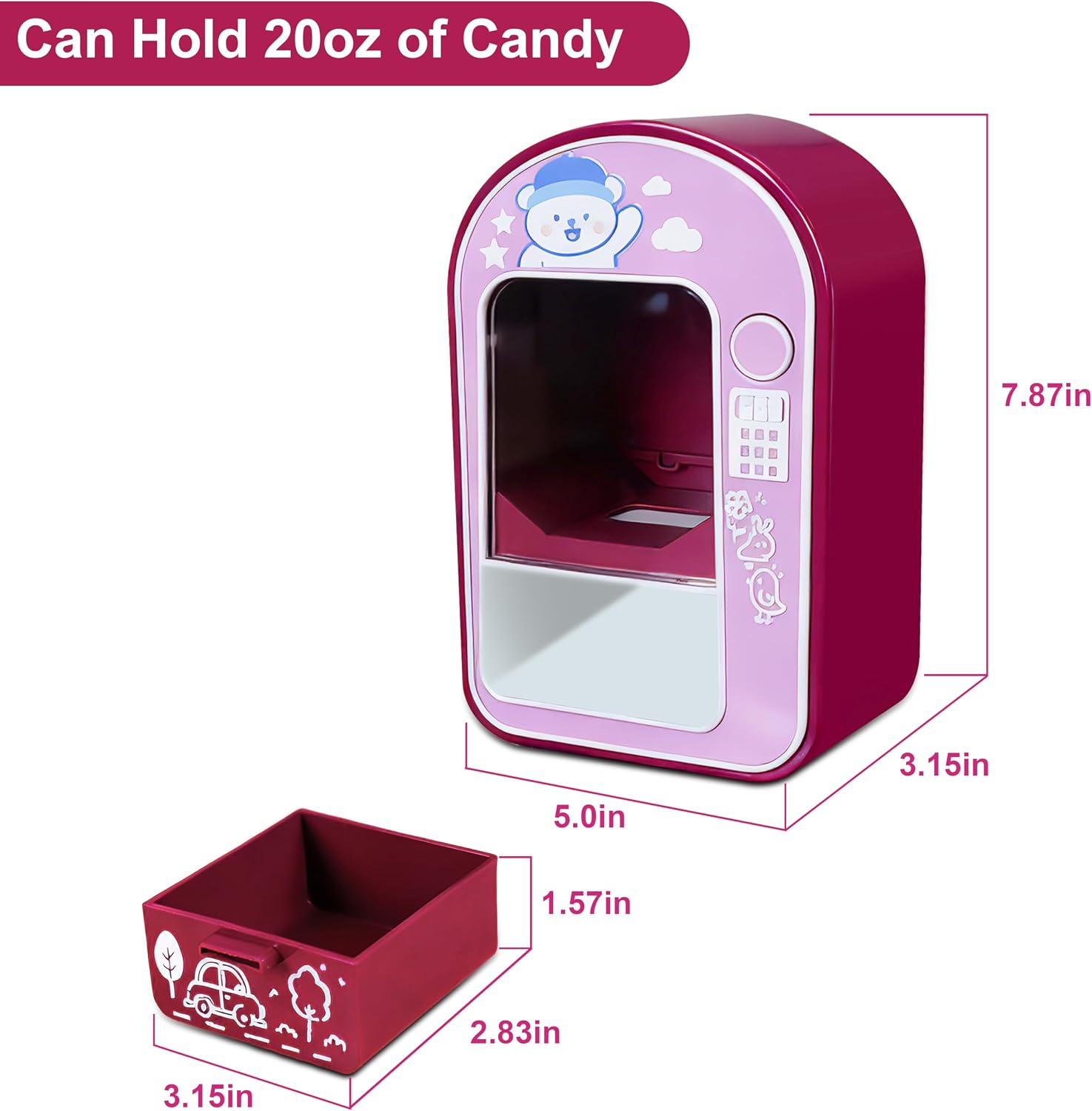 Desktop Mini Candy Dispenser, Push-Button Manual Gumball Machine for Small Candies & Chocolate, Cute Candy Machine Gift for Boys Girls (Purple Red)