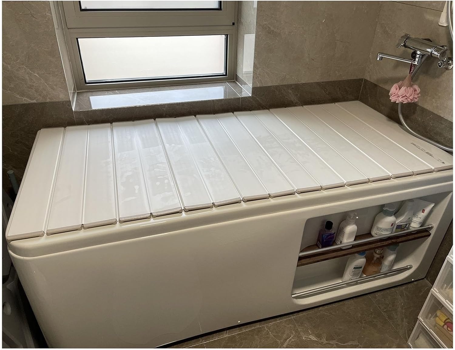 Bathtub Tray Folding Dust-Proof Bathtub Cover Bath Lid Polypropylene Bathtub Tray, 1cm Thickness Multifunction Shutter Bath Lid Insulation Board for Milk Baths Spa Multifunctional(140cmx75cm