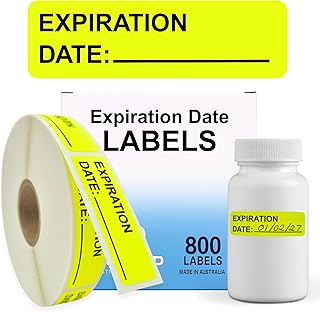 Expiration Date Stickers for Food, Medical & Lab Use - 800 Fluoro Yellow Write-on Small Labels (12mm x 40mm / 0.5" x 1.5") in Dispense Box. Strong Latex-Free Adhesive & Indirect Food/Medical Safe Ink