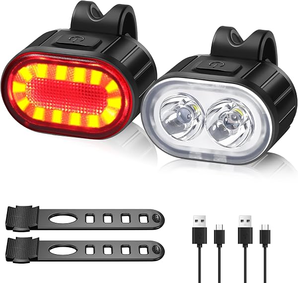 Oderra Lumiere Velo Avant et Arrière - Lampe Velo LED Puissante Rechargeable USB, 4/6Modes (Fixe/Stroboscopique) Étanche IPX4 - Autonomie Prolongée - pour VTT, Vélo, Skateboard - 1