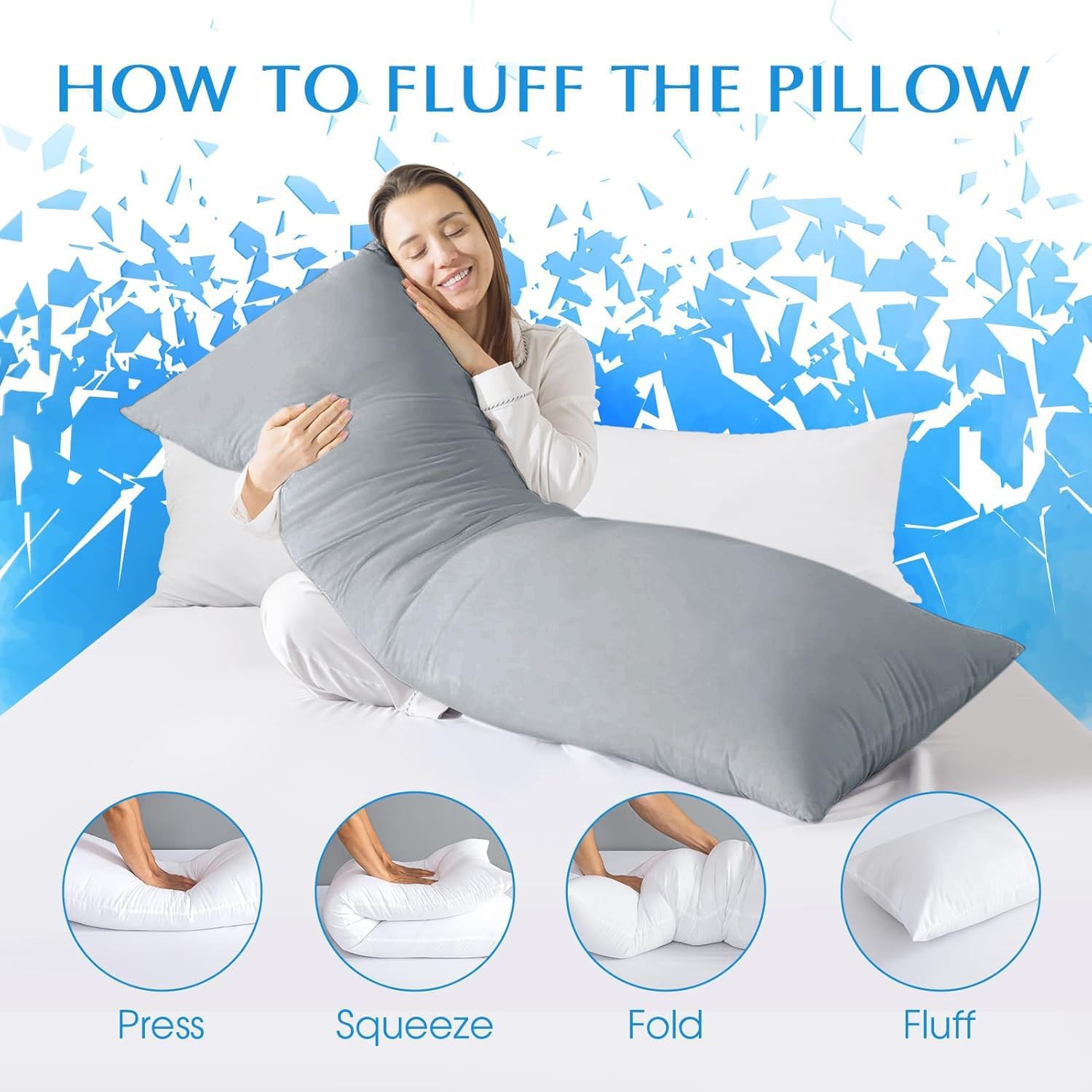 SHOUREN Cotton Body Pillow Insert - Cooling Breathable Full Body Pillow for Side Sleeper - Soft Long Bed Pillow for Adults - 20 x 54 inch-Gray