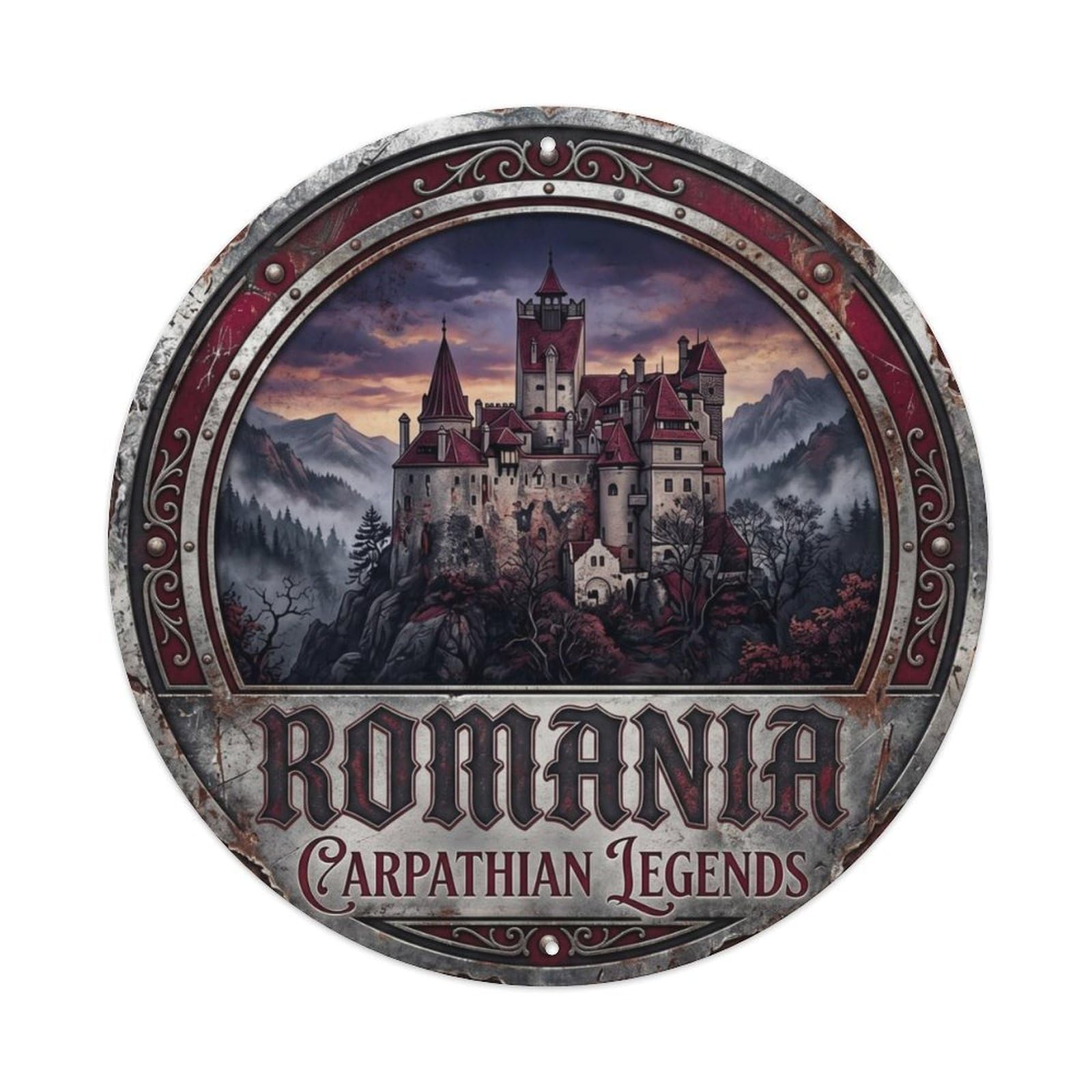 Vintage Travel Bran Transylvania Legends Metal Tin Sign Plaque Wall Decor for Cafe, Club, Garden Round Metal Poster 8x8Inch