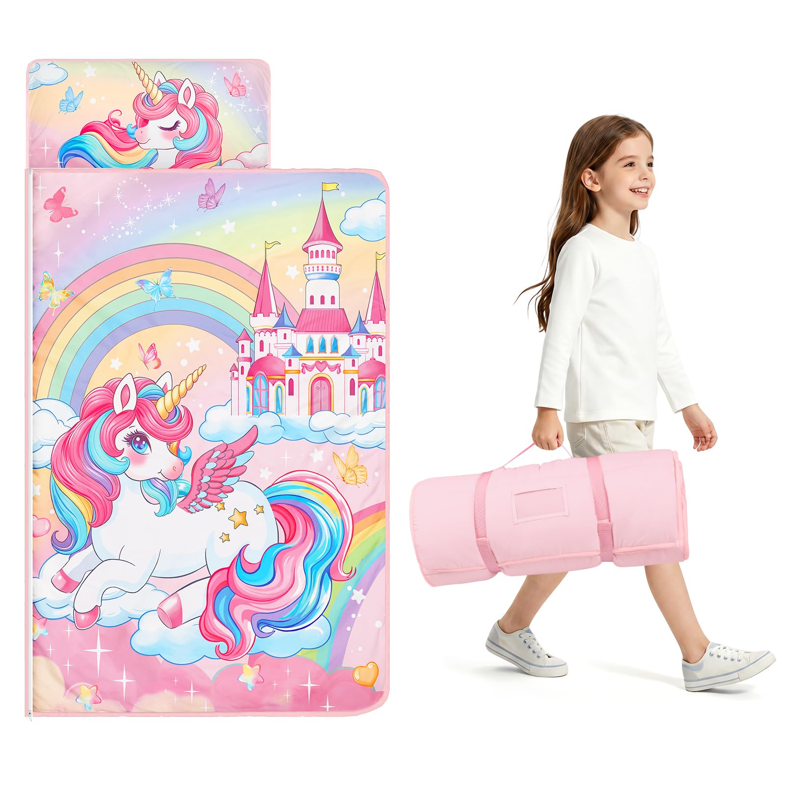 Kids Sleeping Nap Mat with Removable Pillow, 24×59 In Toddler Sleep Bag — image 1
