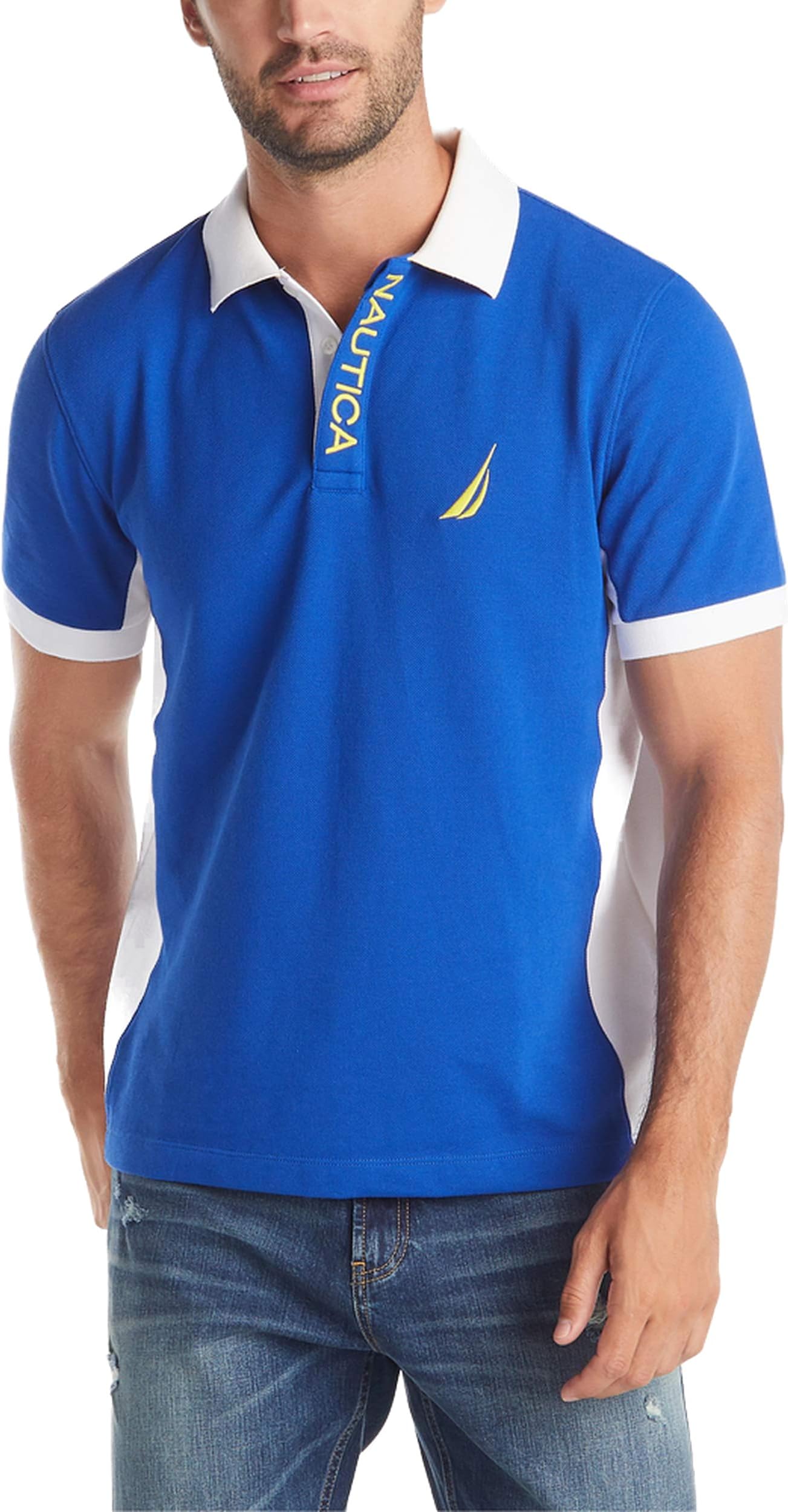 Nautica mens Short Sleeve Color Block Performance Pique Polo Shirt Polo Shirt (pack of 1)
