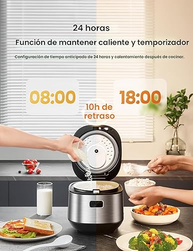 Miniatura 6 de COMFEE' Arrocera compacta 8 tazas cocidas/4 tazas sin cocinar, multicocción 9 en 1, máquina de arroz rápida, vapor, arroz integral, granos