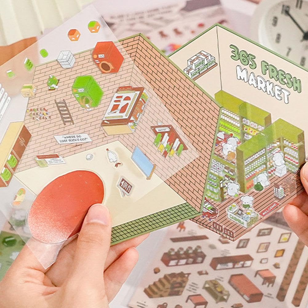 Set di 4 adesivi 3D fai da te, divertenti adesivi fai da te, per creare supermercati, caffetterie, ristoranti, librerie, simpatici adesivi a tema cartoni animati, per adulti e bambini, sollievo dallo