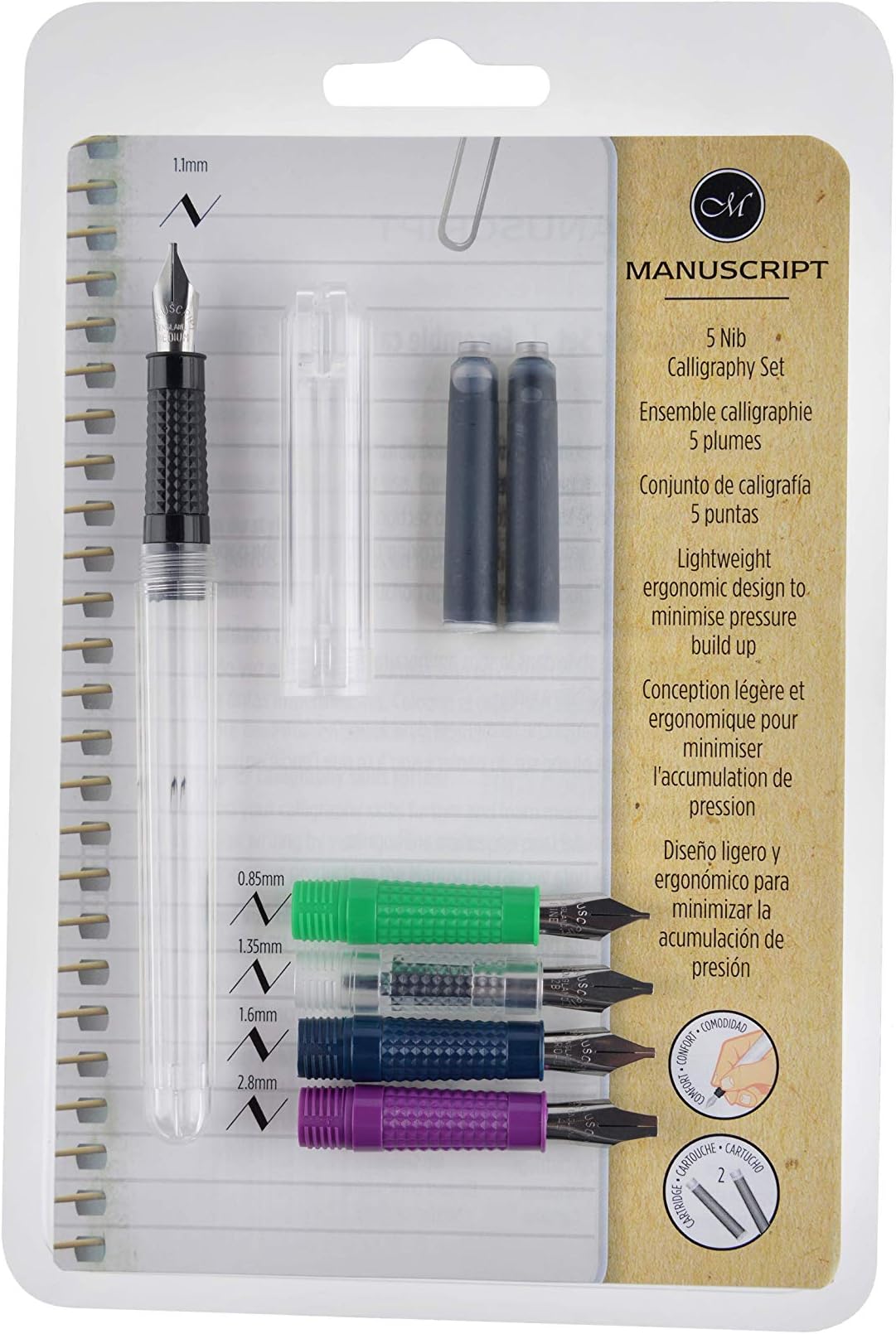 5 Nib Calligraphy Set – Dodec Fountain Pen, 5 Nib Sections, 2 Ink cartridges, Ideal for Those Starting Their Calligraphy Journey & for Those Looking to Expand Their Calligraphy Skills