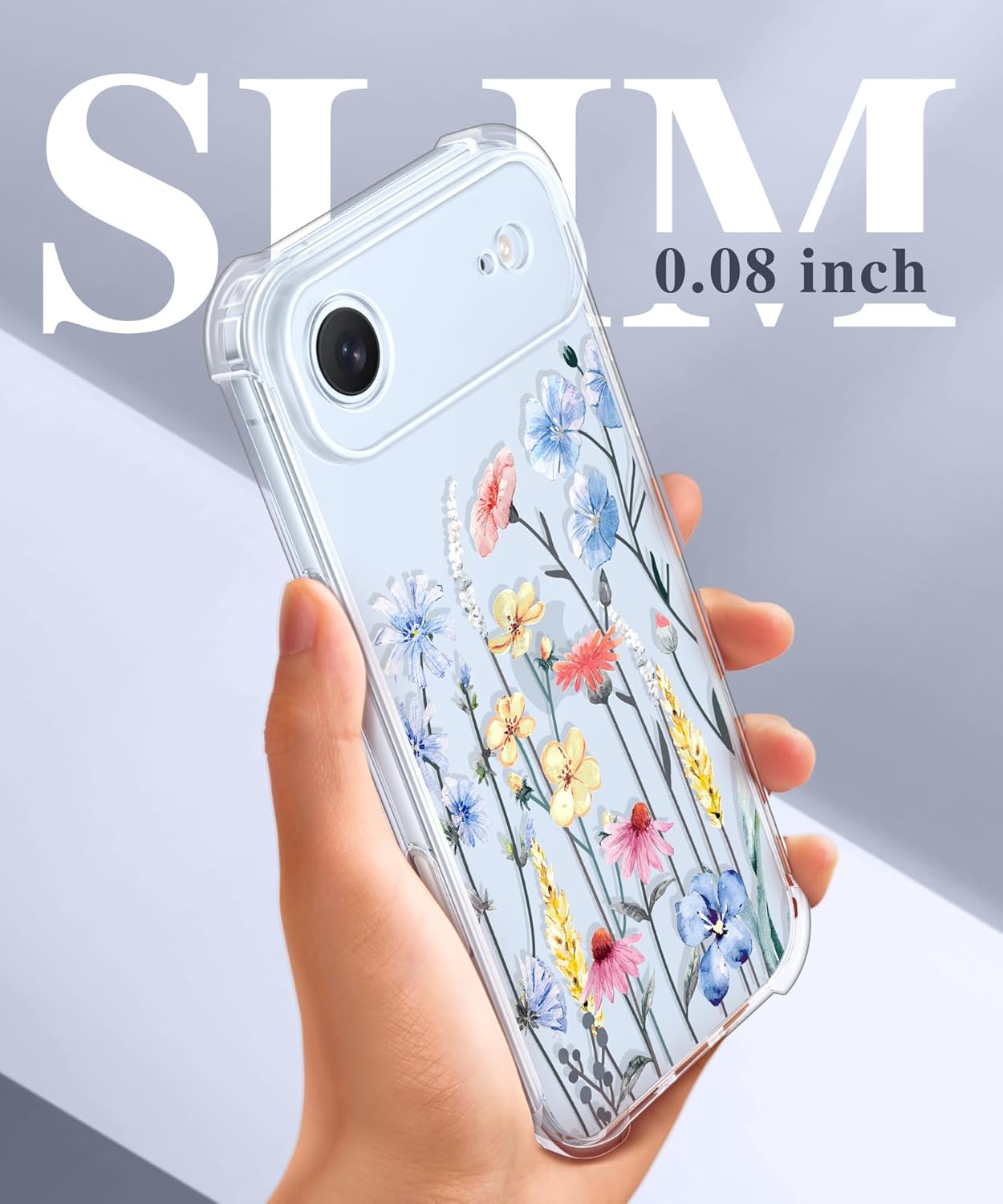 GVIEWIN for iPhone Air Case with Screen Protector, Upgraded [Full Camera Protection] [Non Yellowing] Floral Slim Shockproof Clear Women Phone Cover for iPhone 17 Air 6.5" (Aconite/Light Blue) - Image 8