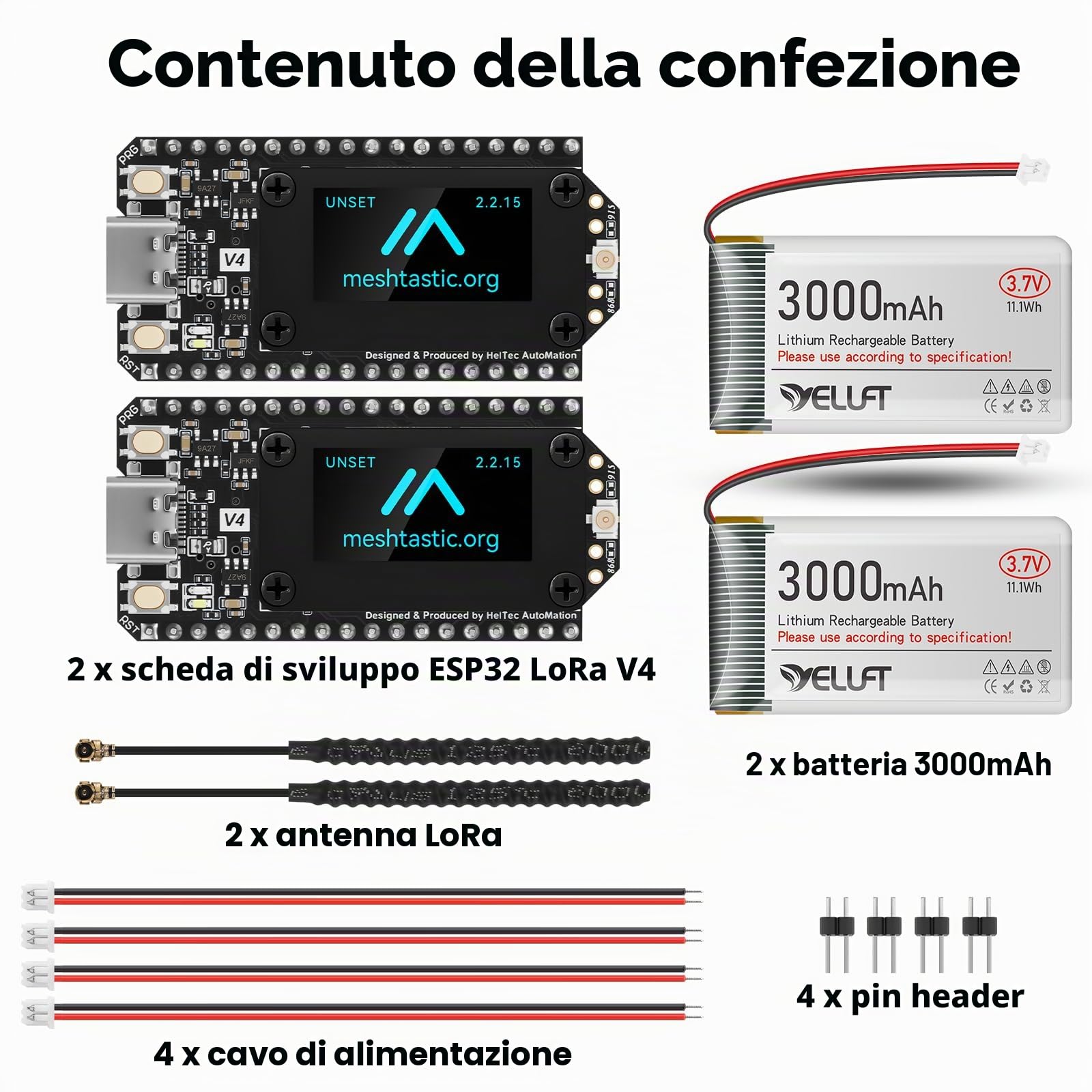 2 schede di sviluppo pre-saldate ESP32 LoRa V4 con batteria da 3000 mAh, WLAN integrato Bluetooth SX1262 868 MHz LoRa, display OLED da 0,96 pollici, interfaccia USB C per tastiera a rete