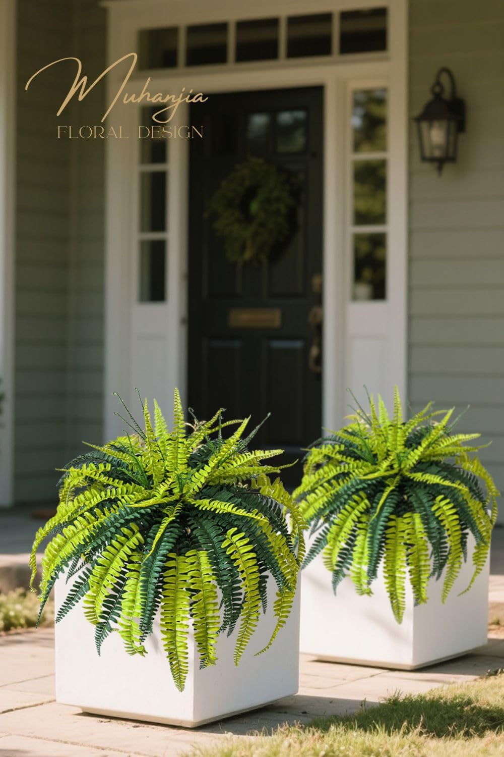 Muhanjia Polyester Artificial Boston Fern Bush,Set of 4,Fake Fern Hanging Plants UV Resistant that Look Real for Outdoors and Home Decor. (36" 4Pcs-Yellow Green)