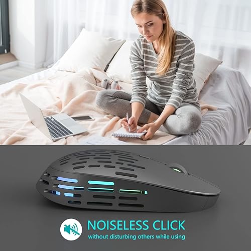 Miniatura 7 de BAMCOO Ratón inalámbrico, mouse Bluetooth recargable, mouse inalámbrico para portátil de 2.4 G con USB y receptor tipo C, 3 DPI ajustables, ratones