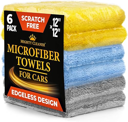 Miniatura 8 de Toallas de microfibra sin bordes para automóviles, paquete de 6 (12 x 12 pulgadas), 540 GSM, detalles y pulido súper suaves, paños de limpieza