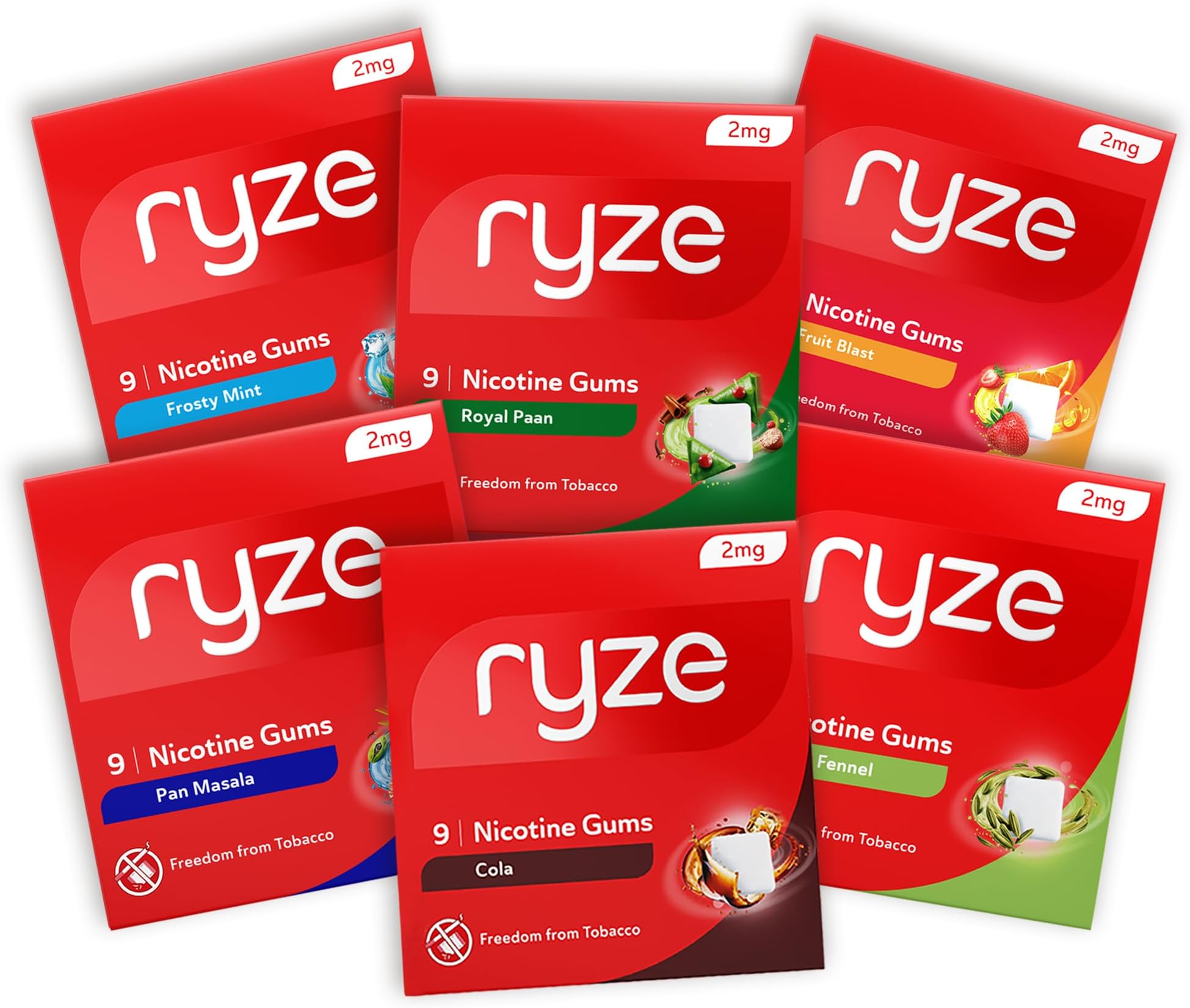 RYZE Nicotine Gum Variety/Trial Pack, 54 Count – (6 Flavors*9 Gums each) | Sugar-Free | FDA Approved | Smoking Cessation Support | Gentle on Throat