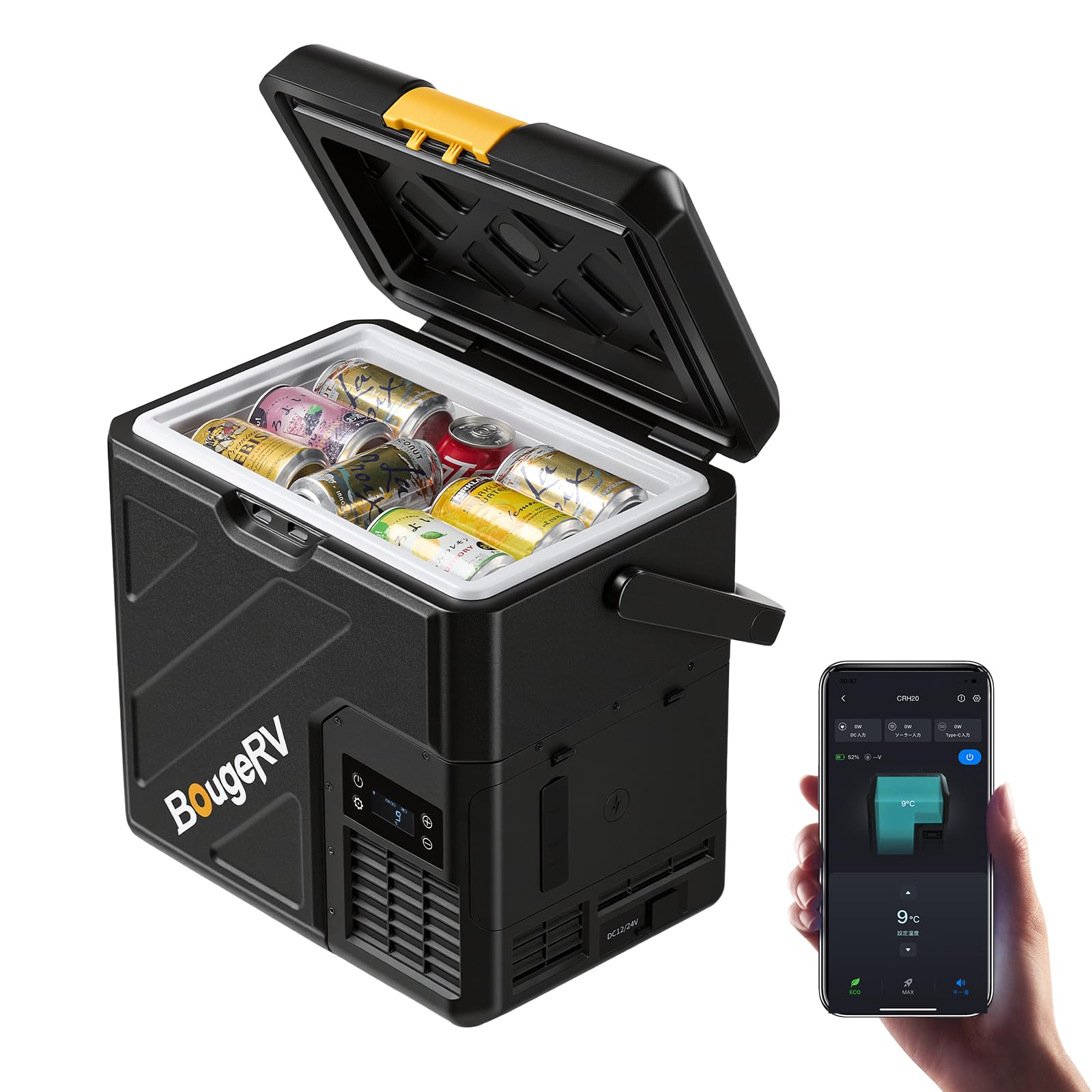BougeRV CRH20 12V Car Fridge, 20L Compressor Refrigerator, Portable Freezer, IPX4 APP Control -20℃ to 20℃, 12/24V DC, 110~240V AC for RV Road Trips Truck Camping Outdoor (2026 New) - 1