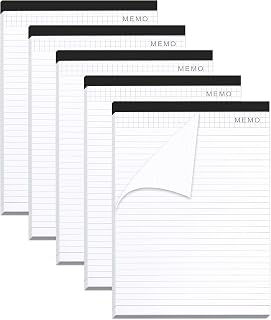 A4 Legal Pads, 5 Pack White Notepad, Thickened Smooth Writing Paper, Tearable Lined Paper Pads Grocery List College Ruled Notepads 40 Sheets Per Writing Pad for School, Home, Office