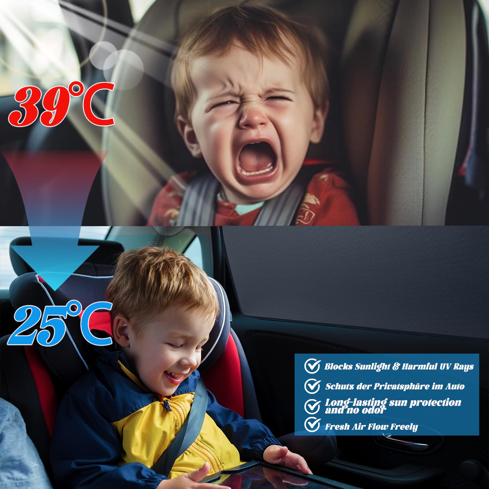 4 Stück Sonnenschutz Auto Baby, Universal Magnetisch Sonnenschutz Vorhang für Auto mit UV Schutz, Reflektierende Hitzeschutz für Kinder Baby Erwachsene Haustiere, Persönliche Privatsphäre