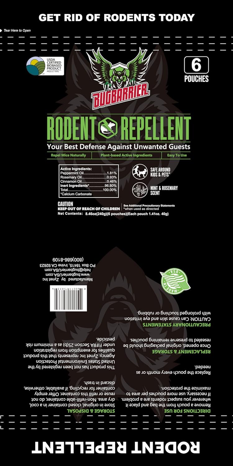 Extra-Strength Mouse Repellent Deterrent Pouches, USDA 99% Biobased, Peppermint & Rosemary Oils Repel Mice Nesting in Car, RV, Boat, Garage, Shed, Cabin Made in The USA (24 Pack)