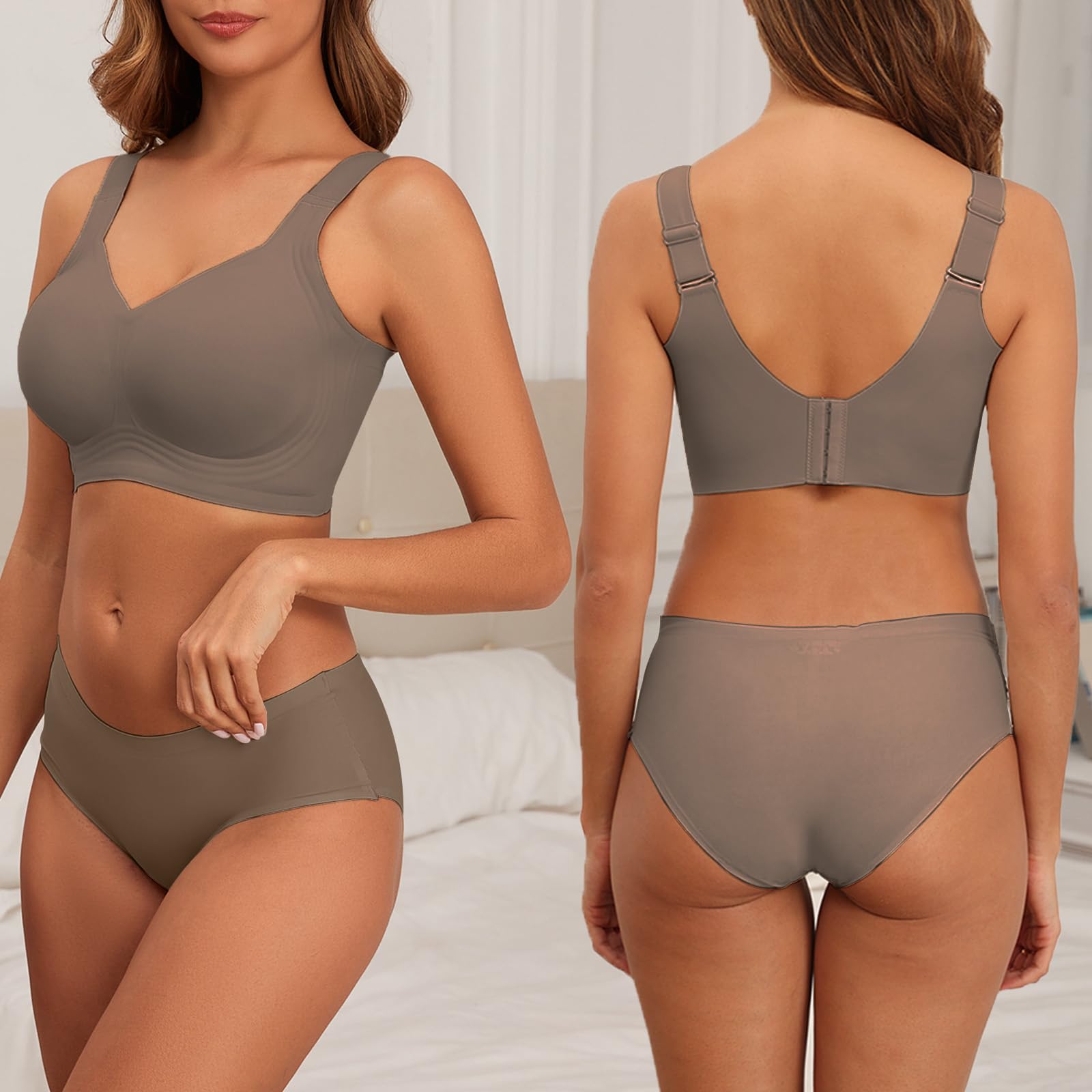 PoseFree Womens Seamless Wireless Supportive Bra Push Up Comfort Soft No Underwire Full Coverage T-Shirt Bra