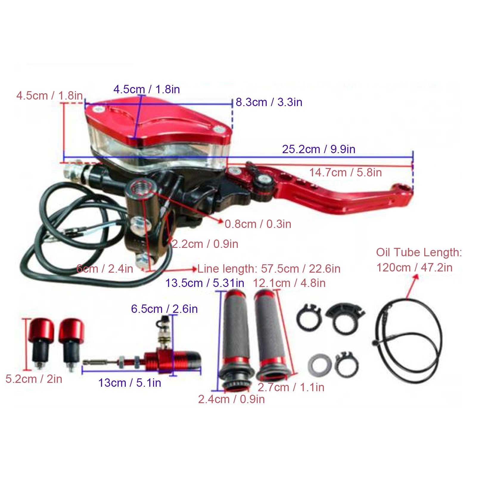 Kit per leva della frizione e cilindro maestro del freno per moto, set di leve universali da 22 mm per manubrio con tubo dell'olio e pompa, ricambio per il freno-frizione d