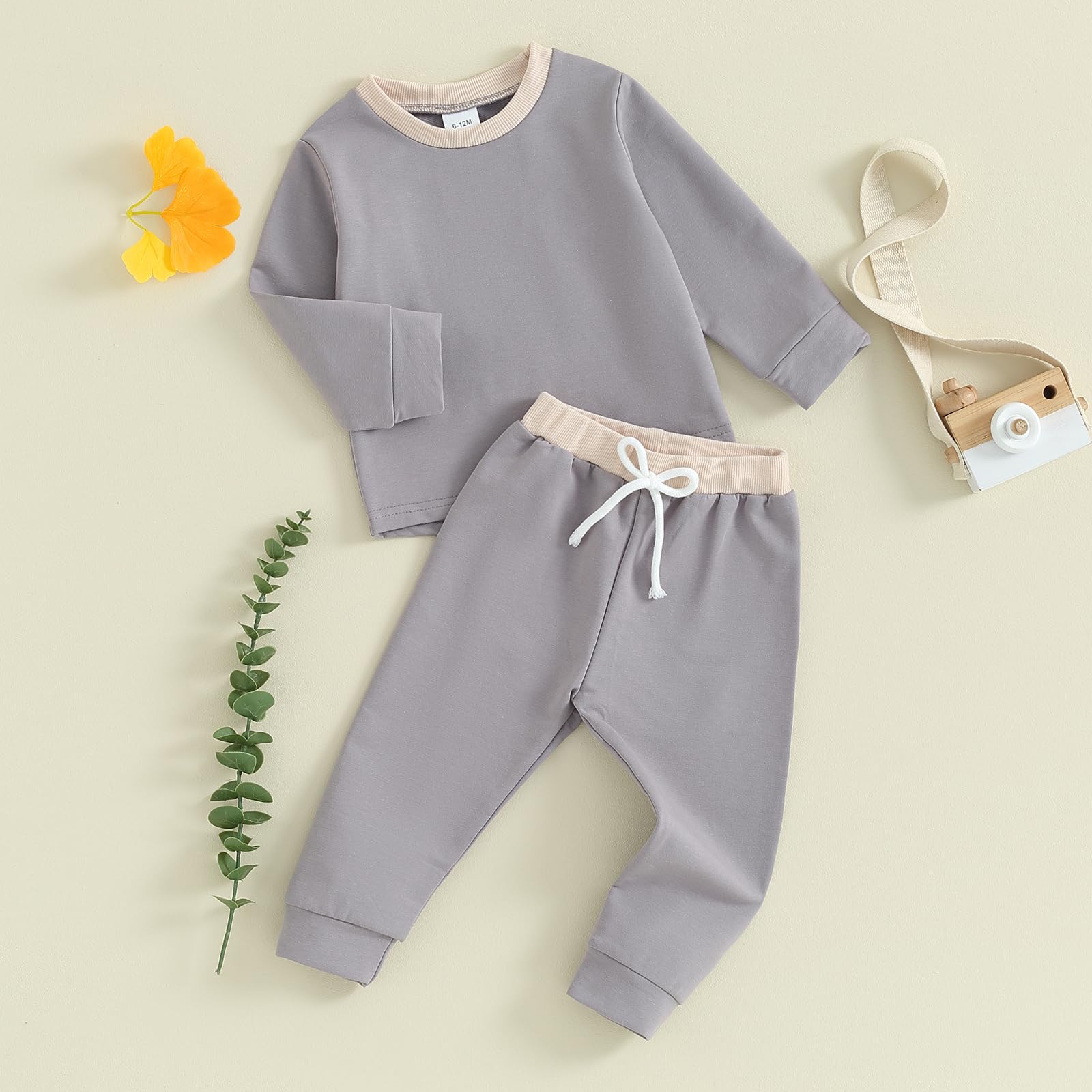 Douhoow Toddler Baby Fall Outfit Baby Girl Boy Sweatshirt Drawstring Pants Baby Winter Clothes with Pockets (Grey one, 3-4 Years)
