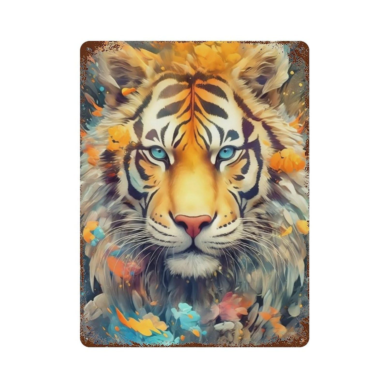 Colorful Tiger Artwork 15.7"x11.8" Vintage Rust Metal Sign, Novelty Wall Decor for Living Room, Hallway And Home Decor