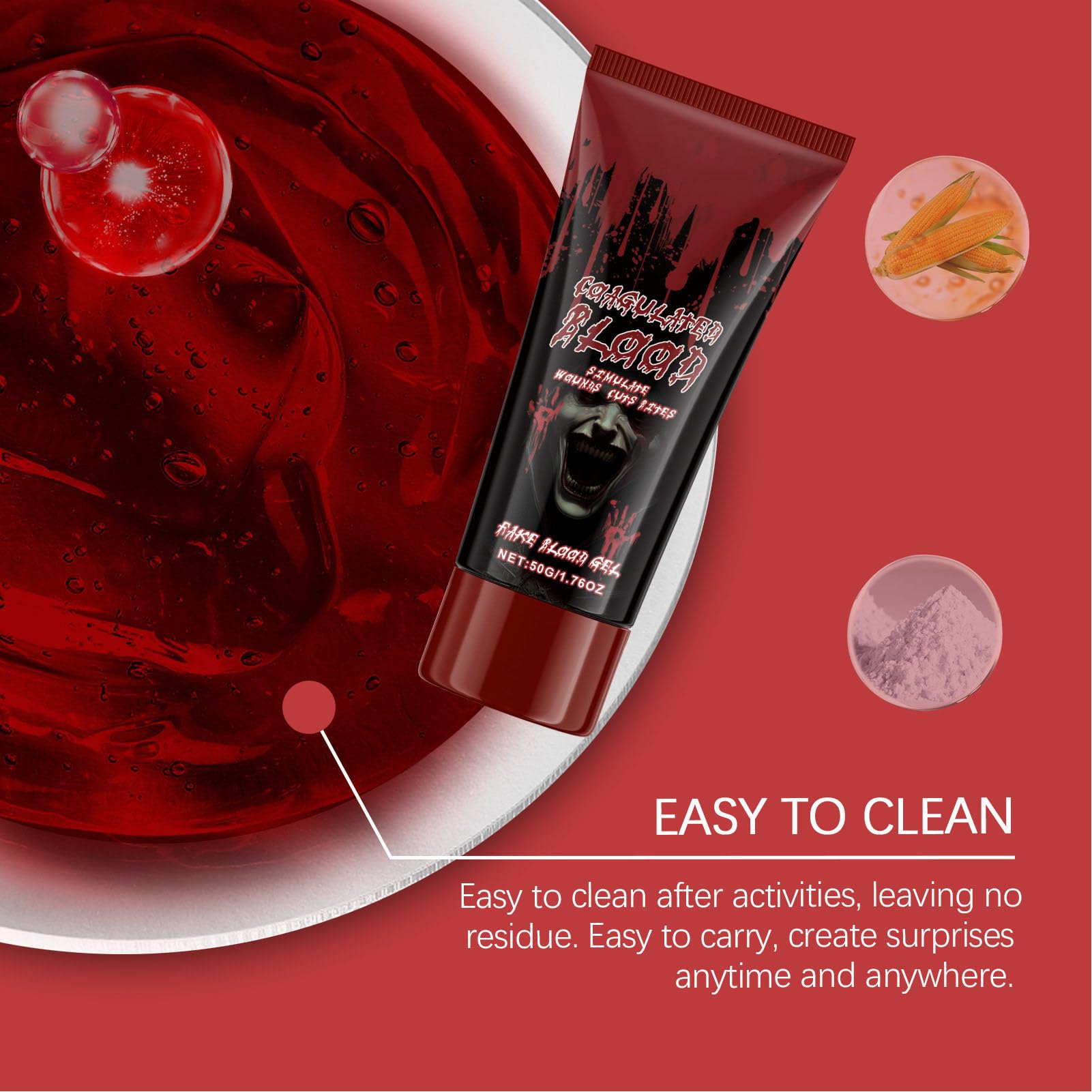 BTSEURY Special Effect Makeup Blood, 4pcs Fake Blood Makeup Kit, Coagulated Blood Gel Blood Spray Set for Cosplay Costume Party Supplies