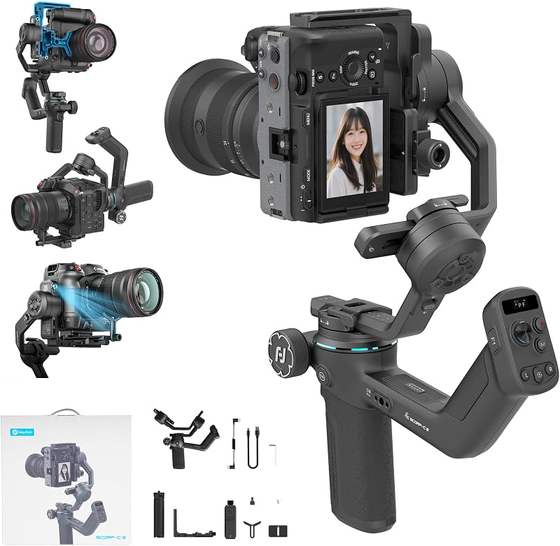Estabilizador de cardán para cámara FeiyuTech SCORP-C2, seguimiento de rostros y objetos con IA, disparo vertical nativo, control de gestos, máximo 7,72 libras, compatible con cámaras Vlogging sin espejo Sony/Canon/Nikon DSLR