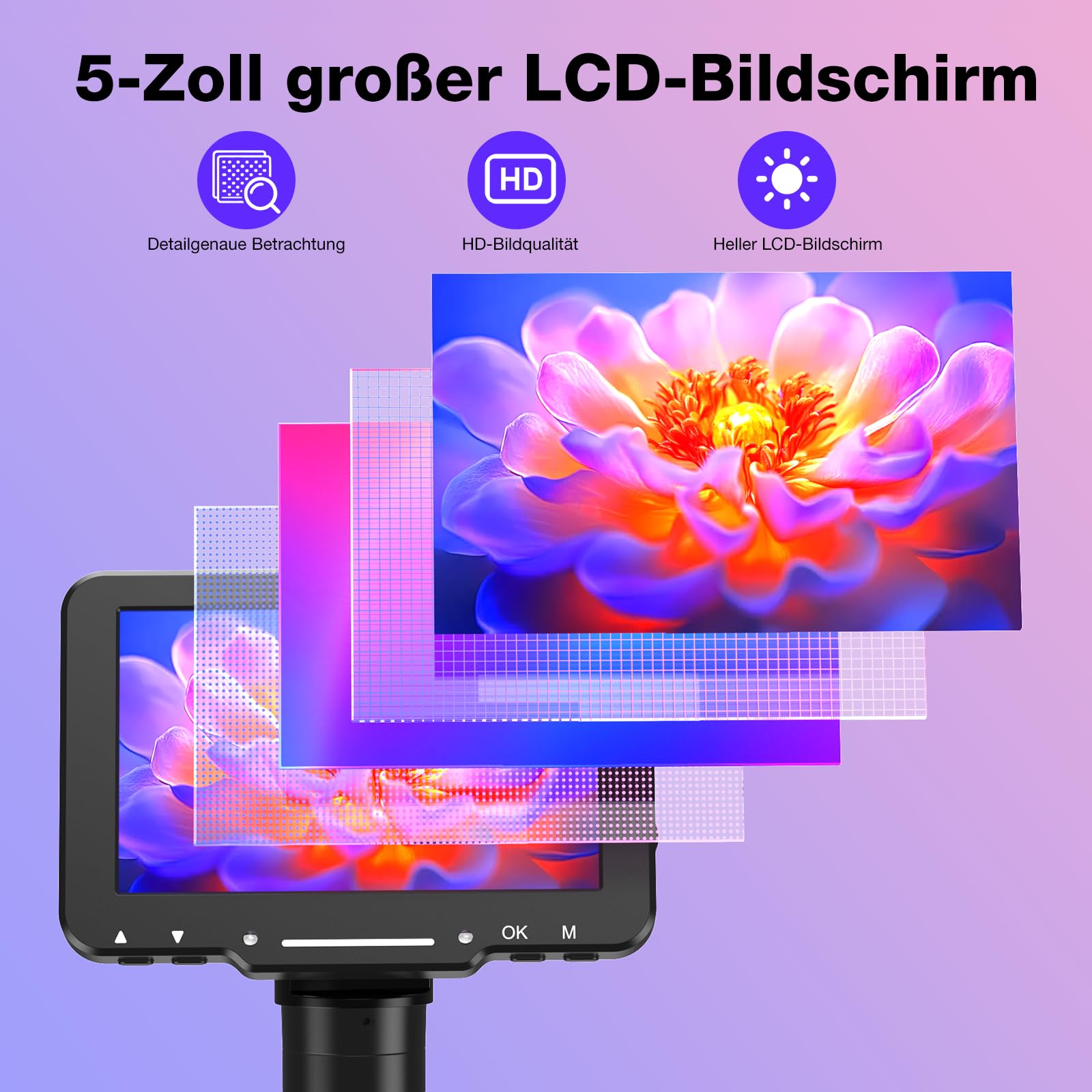 Leipan Digitales Mikroskop mit Flex Arm, 5" HD Display Bildschirm | Mikroskop mit Foto & Video, 8 einstellbare LEDs, Münzprüfung & Löten, Lötlupe für Erwachsene, PC-kompatibel