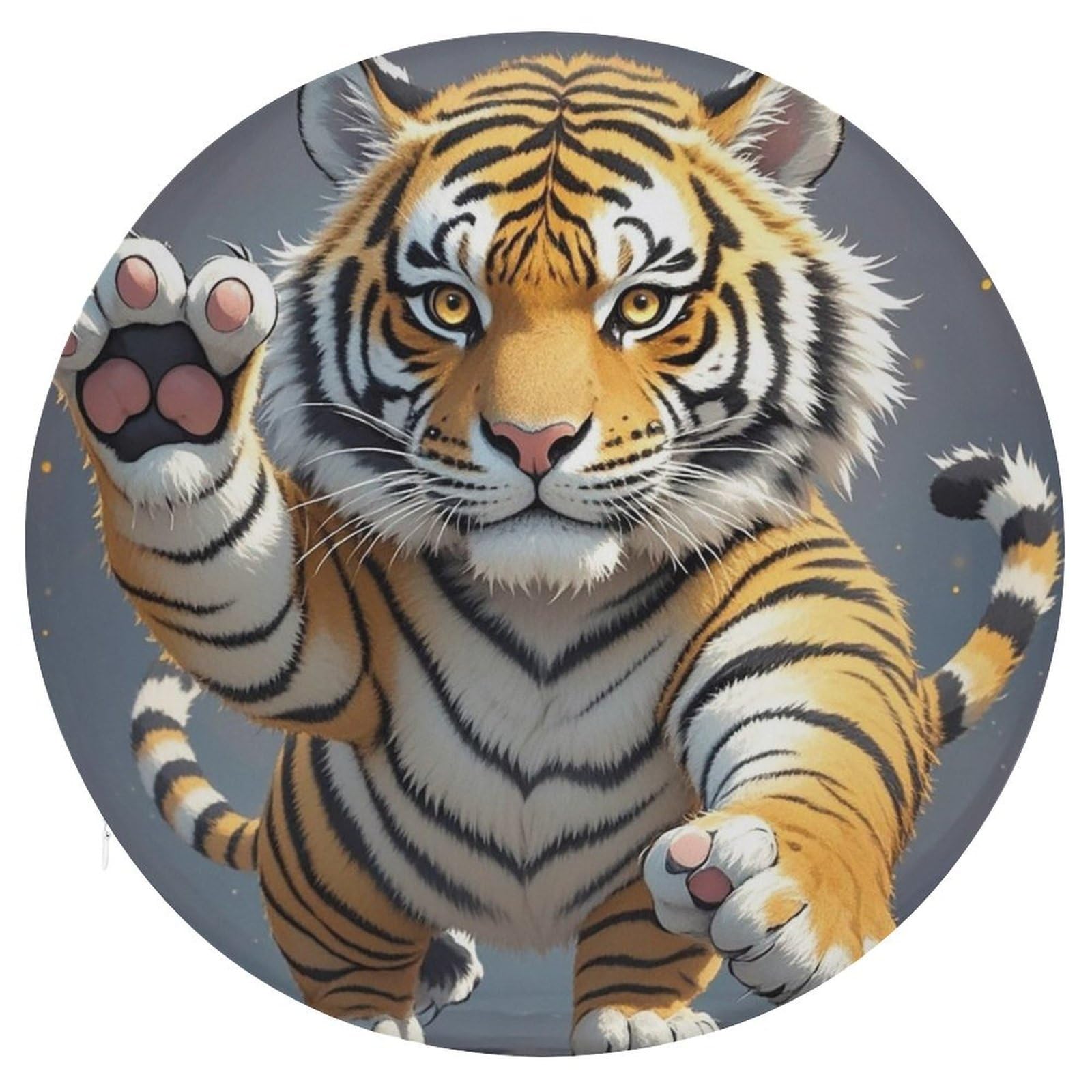 LZQPOEAS Tiger Head with Raised Paws Swivel Seat Cushion with Supportive Memory Foam Comfort Round Bar Stool Cushion 15.3" Diameter Rotating Seat Cushions Fashion Chair Pad for Car Office Home