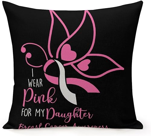 Miniatura 3 de Fundas de almohada para concientización sobre el cáncer de mama, 18 x 18 pulgadas, cinta rosa, almohadas y fundas de almohada con cremallera, fundas