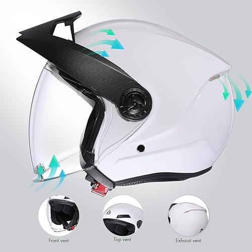 Miniatura 4 de TRIANGLE Casco de Cara Abierta para Motocicleta Offroad 34 Casco Medio con Visera Transparente y Borde para Hombres y Mujeres, Aprobado por la DOT