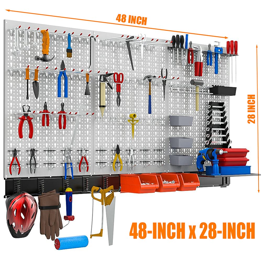 TORACK 109Pcs Pegboard Wall Organizer 4 ft. Garage Metal Pegboard