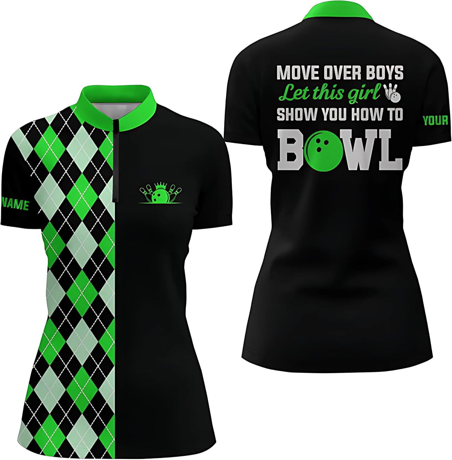 Personalized Bowling Quarter Zip Shirts for Women | Pink | Q4869