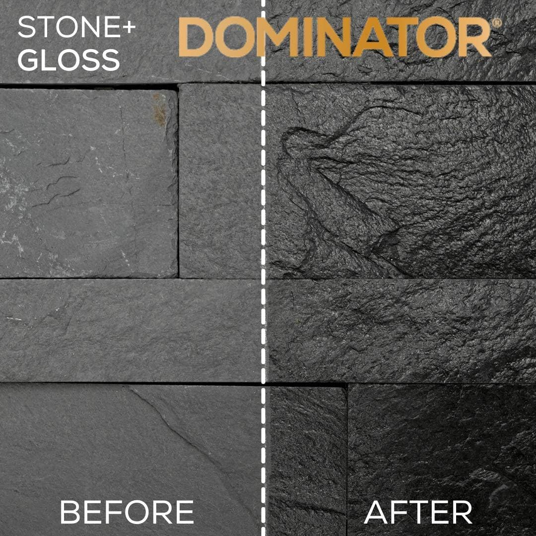 1 Gallon DOMINATOR Stone+ Gloss, Satin Finish Stone Sealer and Clay Brick Sealer (Wet Look), Professional Grade, Water Based, Color Enhancing, Easy Application - - 