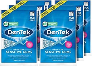 DenTek Comfort Clean Sensitive Gums Floss Picks, Soft & Silky Ribbon, 150 Count, 6 Pack (Blue)