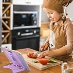 MSDADA Small Desk Book Stand Metal Reading Rest Book Holder Adjustable Cookbook Documents Holder Portable Sturdy Bookstands for Recipes Textbooks Tablet Music Books(Purple)