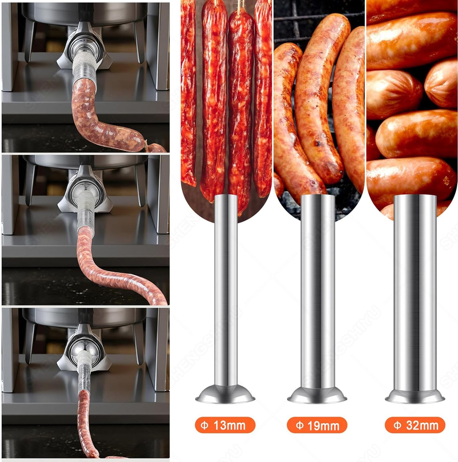 2L Sausage Stuffer,Filling Machine,Manual Sausage Maker Machine Filler Meat Stuffer,Vertical Sausage Roll Making Machine Foot Pedal and with 3 Nozzle Diameters 13mm,19mm,32mm