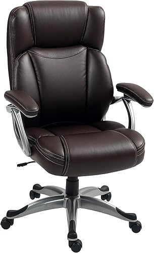 HOMCOM Silla de oficina ejecutiva con función de inclinación, silla de escritorio de cuero PU con respaldo alto, silla giratoria para computadora