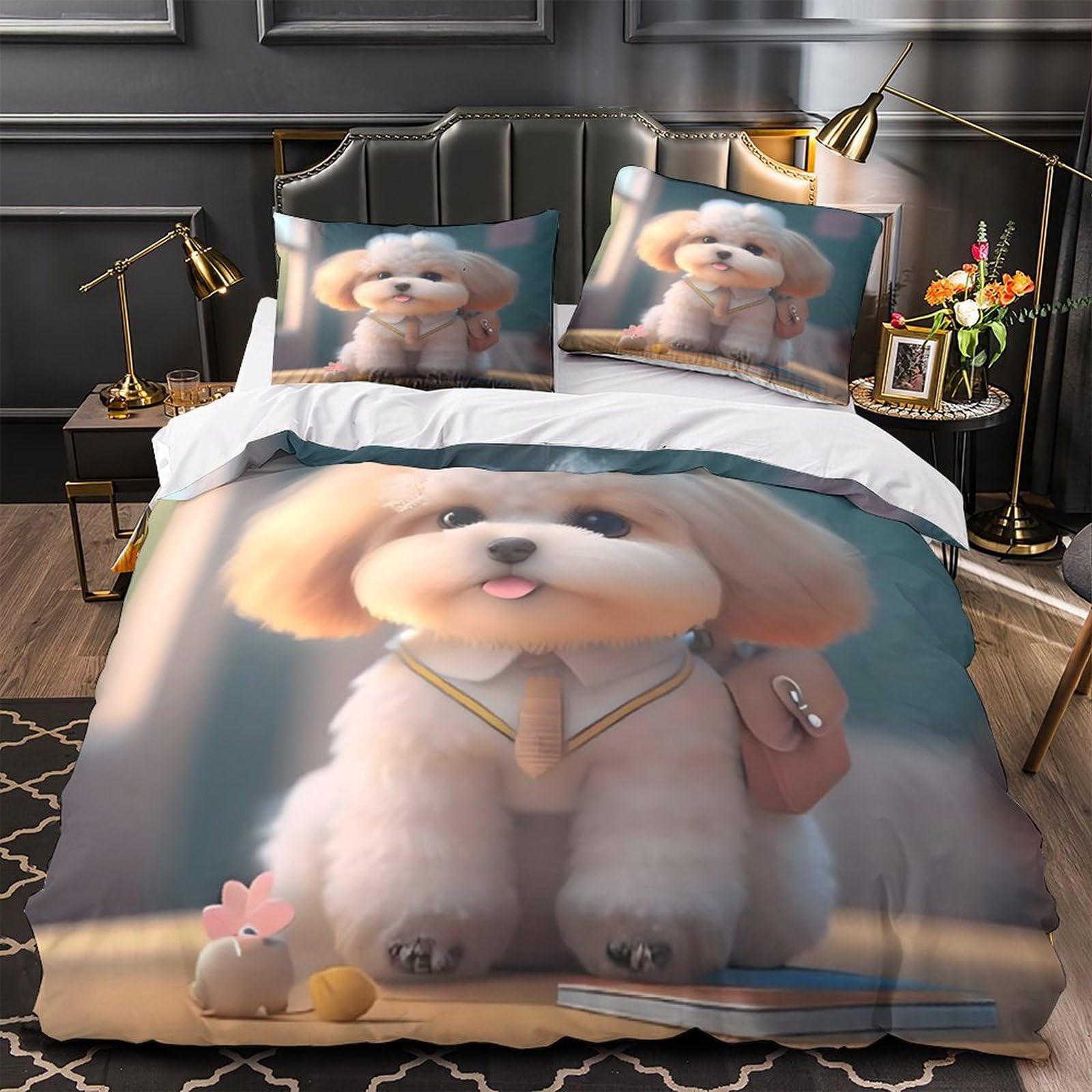 Housse de couette chiot hypoallergénique pour lit enfant une place en microfibre