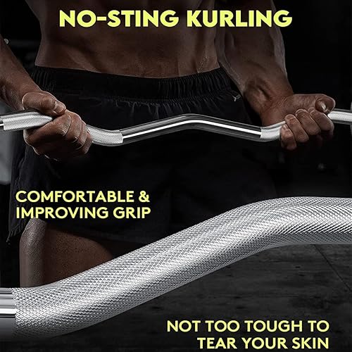 Miniatura 3 de Barra de rizo EZ olímpica de 47 pulgadas para platos de 2 pulgadas, barra Ez para levantamiento de pesas, bíceps, empujes de cadera, sentadillas,