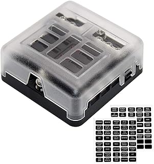 OPL5 6 Way Fuse Panel Box Blade Holder w/Negative 12V 6 Circuit Fuse Block Box LED Light Indication & Protection Cover, Stick Label for RV Van Vehicle Car Boat Marine Auto SUV (6-Way CA)