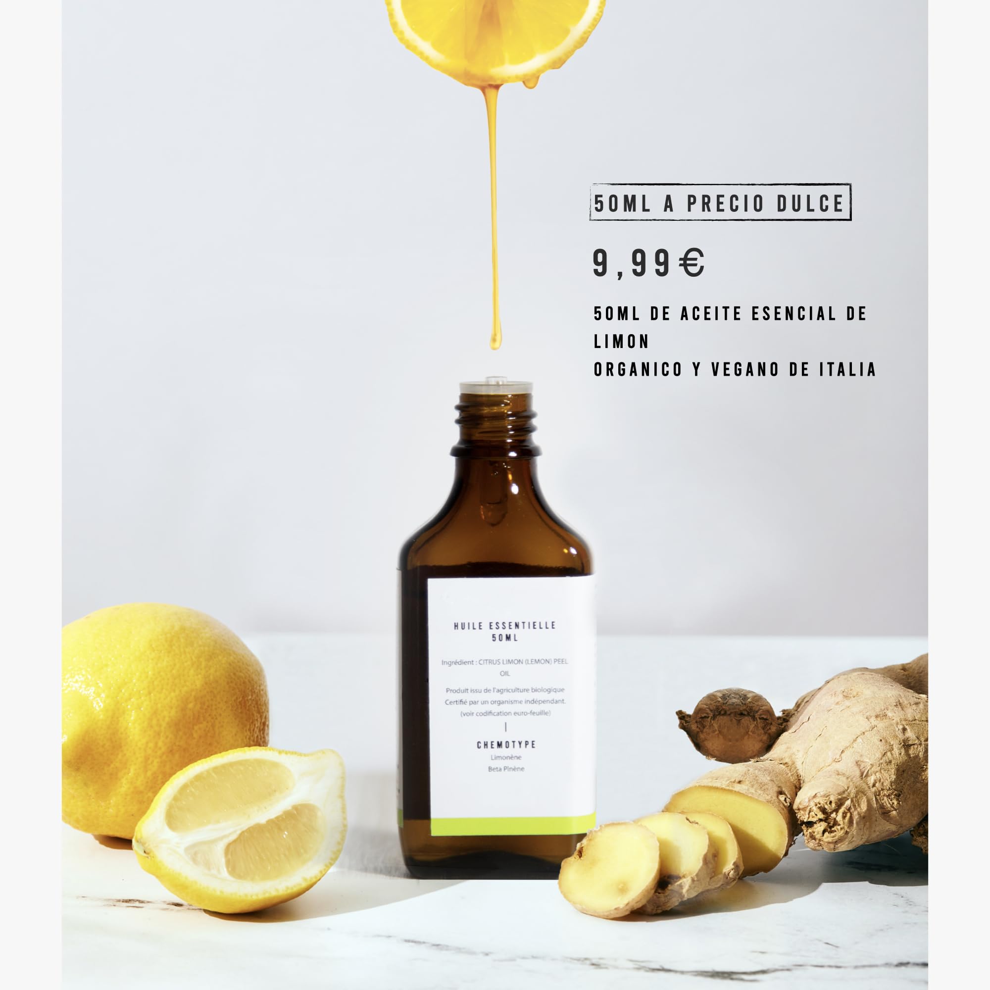 50ml Aceite Esencial de Limón BIO (Citrus limon Osbeck) - Cultivado en Italia - 100% Puro, Natural y Orgánico - Aceite Esencial de Limón para Consumo