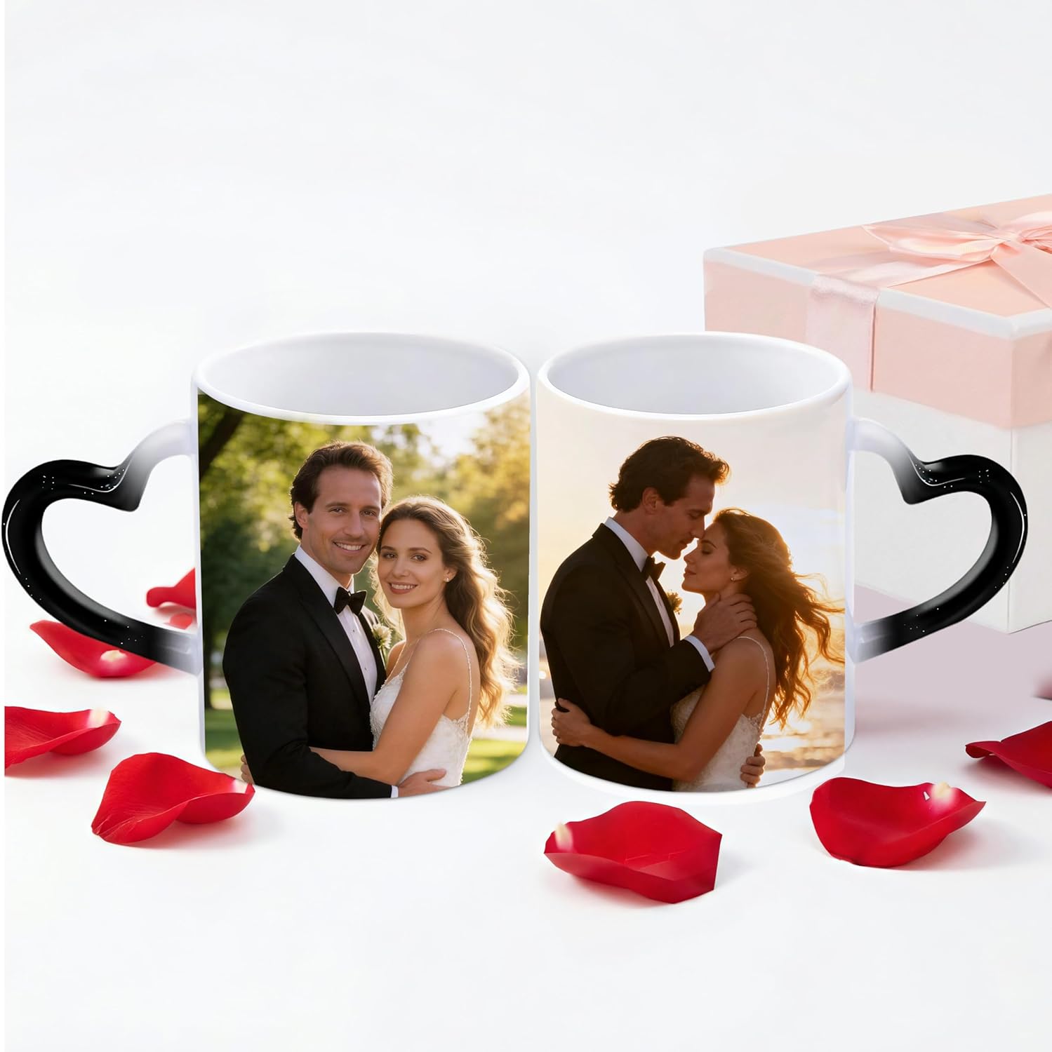 Personalized custom coffee mug photo 11OZ custom heat color mug magic mug can customize photos text personalized photo Valentine's Day, creative gift for women, (Two photos)