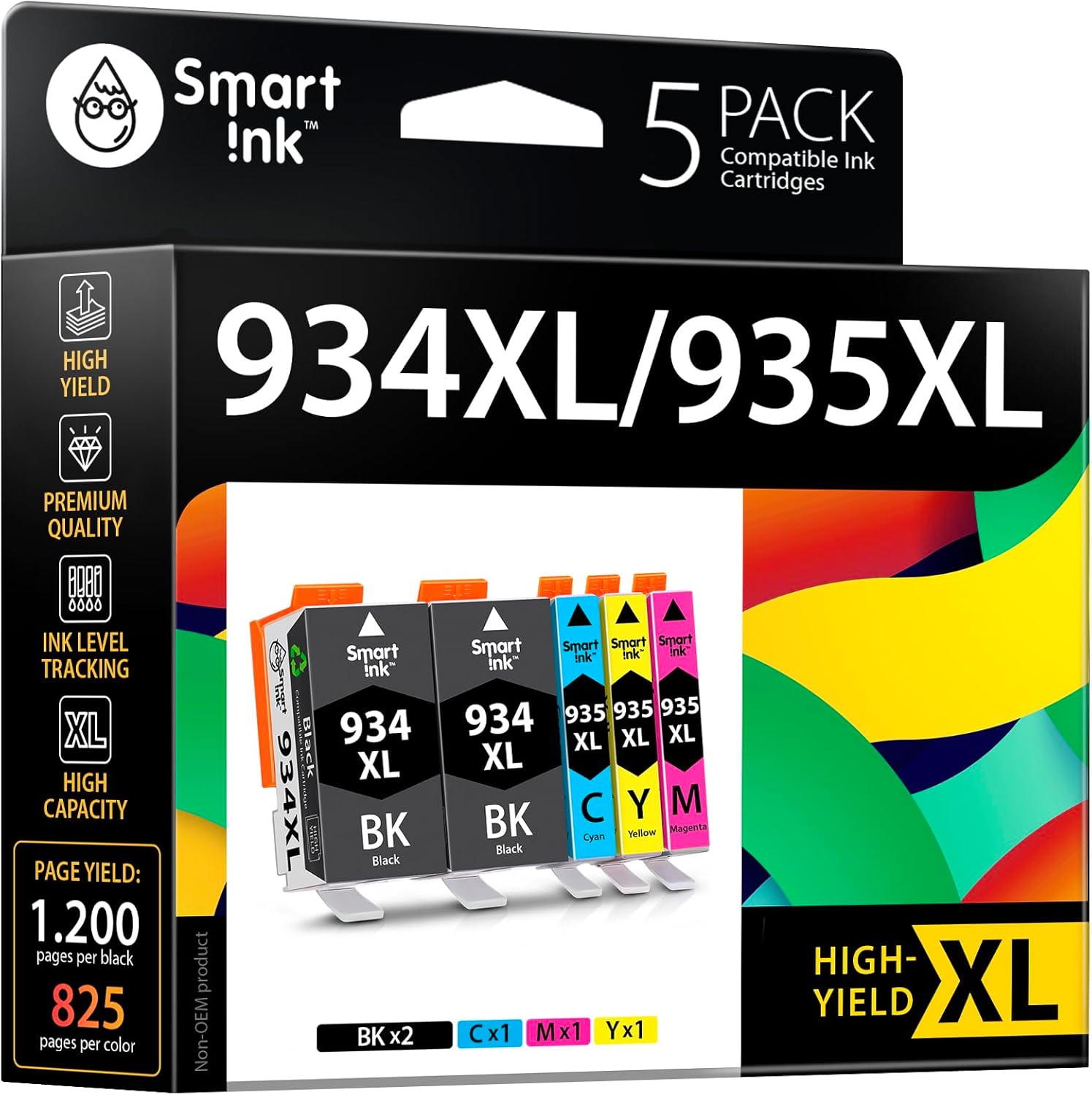 Smart Ink Compatible Ink Cartridges Replacement for HP 934 XL 935 935XL 934XL 5 Combo Pack (2 Black & Cyan/Magenta/Yellow) for HP Printer Officejet Pro 6230 6830 6835 Officejet 6800 6812 6815 6820