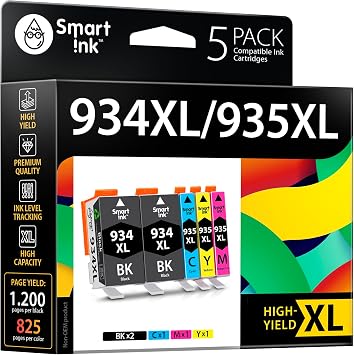 Smart Ink Compatible Ink Cartridges Replacement for HP 934 XL 935 935XL 934XL 5 Combo Pack 2 Black & Cyan/Magenta/Yellow for HP Printer Officejet Pro 6230 6830 6835 Officejet 6800 6812 6815 6820