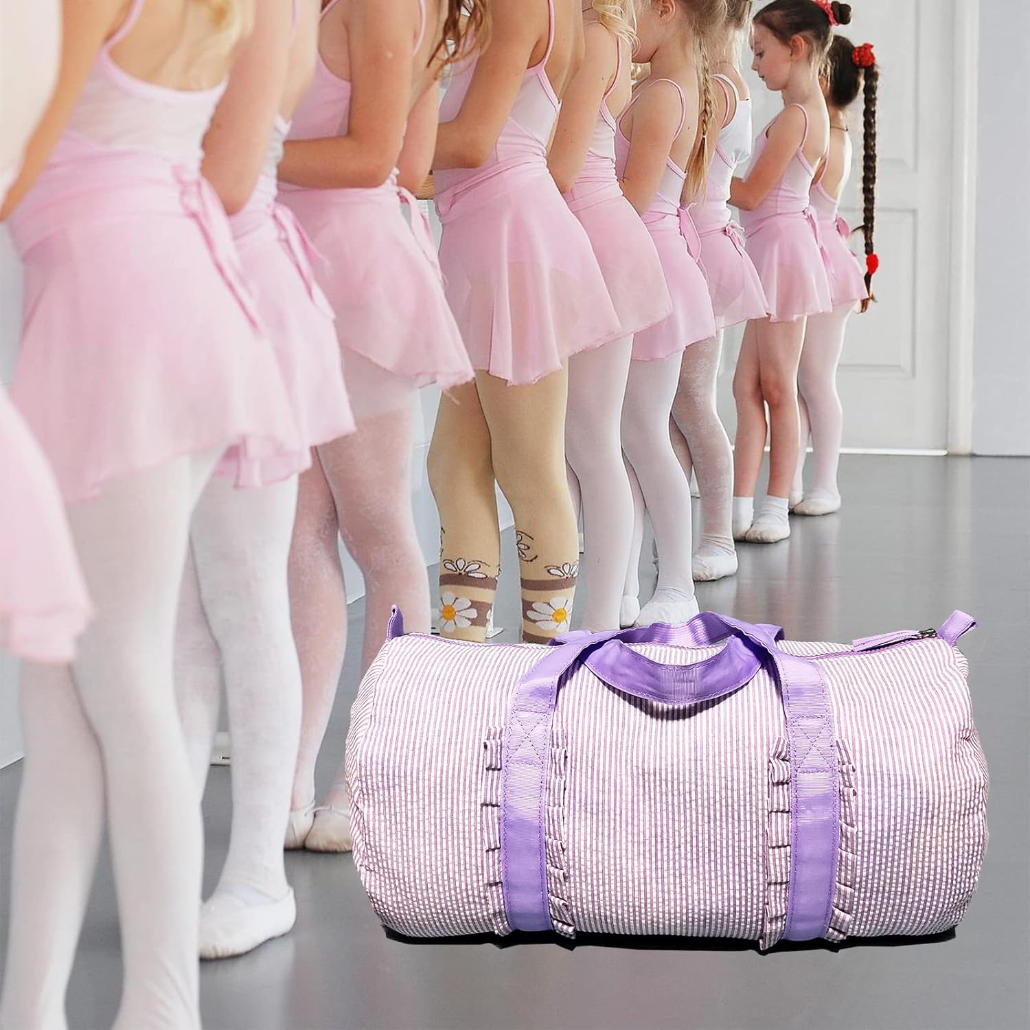Kids Travel Overnight Bag Seersucker Weekender Duffel Bag Toddler Backpack Pink Mini Preschool for Boys and Girls