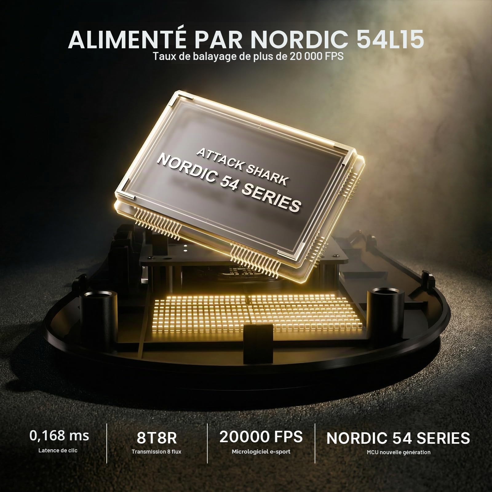ATTACK SHARK V8 Souris de Jeu sans Fil avec Câble Spirale LED, Nordic 54L15 Chip, PAW3950MAX, 42000DPI, Dual 8000Hz, 59g Léger for Big Hand, Design Dongle Aileron de Requin, 2.4Ghz/BT/Filaire, Noir